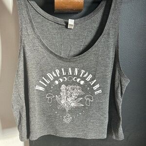 Hippie Boho Grey Botanical Mushroom Crop Tank Top Size S